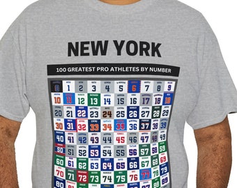 New York Sports Top 100 Pro Athletes by Uniform Number T-Shirt | Best New York Yankees, Mets, Giants, Jets, Knicks, Rangers, Islanders