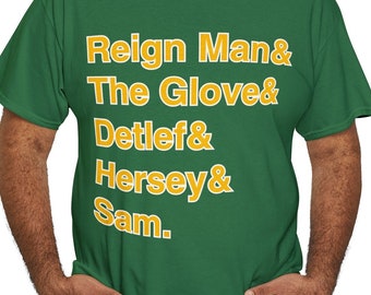 Seattle SuperSonics 1996 Top 5 T-Shirt | "Reign Man" Shawn Kemp, "The Glove" Gary Payton, Detlef Schrempf, Hersey Hawkins & Sam Perkins