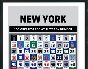 New York Sports Top 100 Pro Athletes by Uniform Number Poster | Best New York Yankees, Mets, Giants, Jets, Knicks, Rangers, Islanders & More