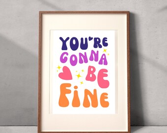 Custom Color Inspiring Quote Digital Download Poster, Wall Art Retro Vintage, Cute Aesthetic Dorm Decor Girl Gift, Star Heart Sunset Print