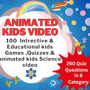 100+ Interactive Kids Videos - Animated and Voiceover Videos & 260 Quiz Questions | Editable Canva PLR rights