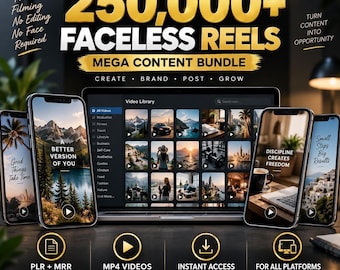 Über 250.000 virale Reels Mega-Bundle-Inhalte (PLR, MRR, Faceless Reels) für Instagram, TikTok, YouTube Shorts – digitaler Download mit Weiterverkaufsrechten