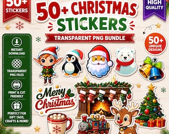 50+ Kawaii Weihnachtsaufkleber | Urlaub PNG Sticker (Digitaler Download)