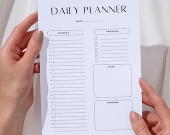 Tagesplaner Printable | Minimalistische tägliche Ablaufplan Vorlage | A4 PDF To Do Liste Planer | Produktivität Planer Sofort Download