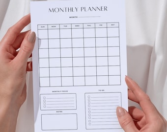 Monatsplaner Printable | Minimalistische Monatskalender Vorlage | A4 PDF-Planer | Monatlicher Stundenplan Organizer | Sofort Download