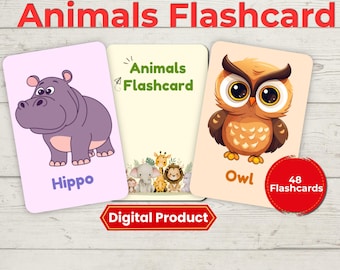 Tiere Karteikarten für Kinder - 48 Druckbare Montessori Lernkarten (digitaler Download)