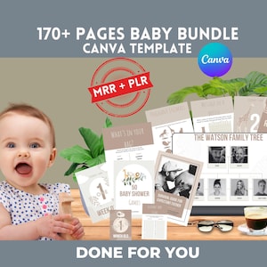 Modelos de Canva para Pacotes de Bebê MRR | Modelo de Canva para Chá de Bebê | Direitos de Revenda Master e Direitos de Marca Própria | Cartões de Marco | Árvore Genealógica