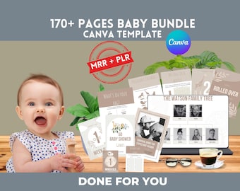 Baby Bundle Canva Templates: Dusche, Meilenstein Karten, Stammbaum (MRR & PLR)