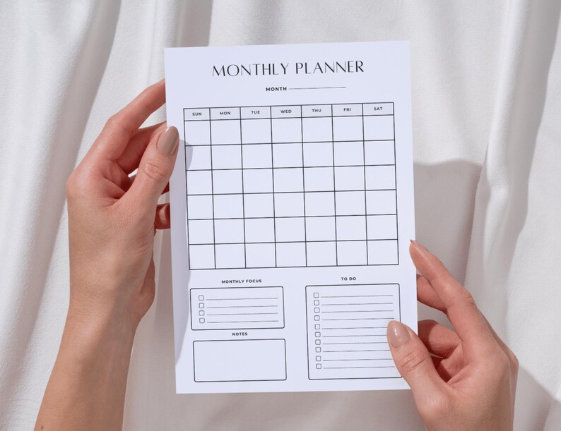 Monthly Planner Printable | Minimalist Monthly Calendar Template | A4 PDF Planner | Monthly Schedule Organizer | Instant Download image 1