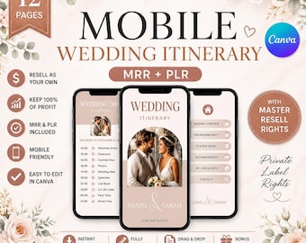 Hochzeits-Zeitplan-Vorlage für Mobilgeräte (Canva) | Hochzeitsplaner | Bearbeitbarer digitaler Download | MRR PLR-Lizenz