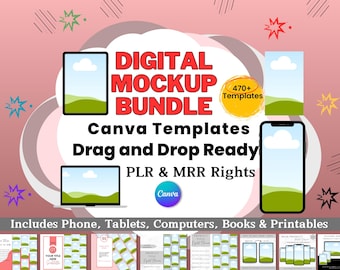 470+ Etsy Digital Produkt Mockup & Canva Marketing Vorlage Bundle | eBook, iPad und Blei Magnet Vorlagen