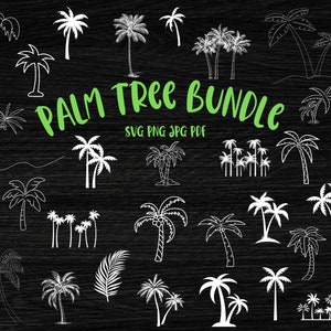 ヤシの木 SVG バンドル、ヤシの木 PNG バンドル、ヤシの木のクリップアート、Cricut 用のヤシの木 SVG カット ファイル、ヤシの木のシルエット、ビーチ パーティー