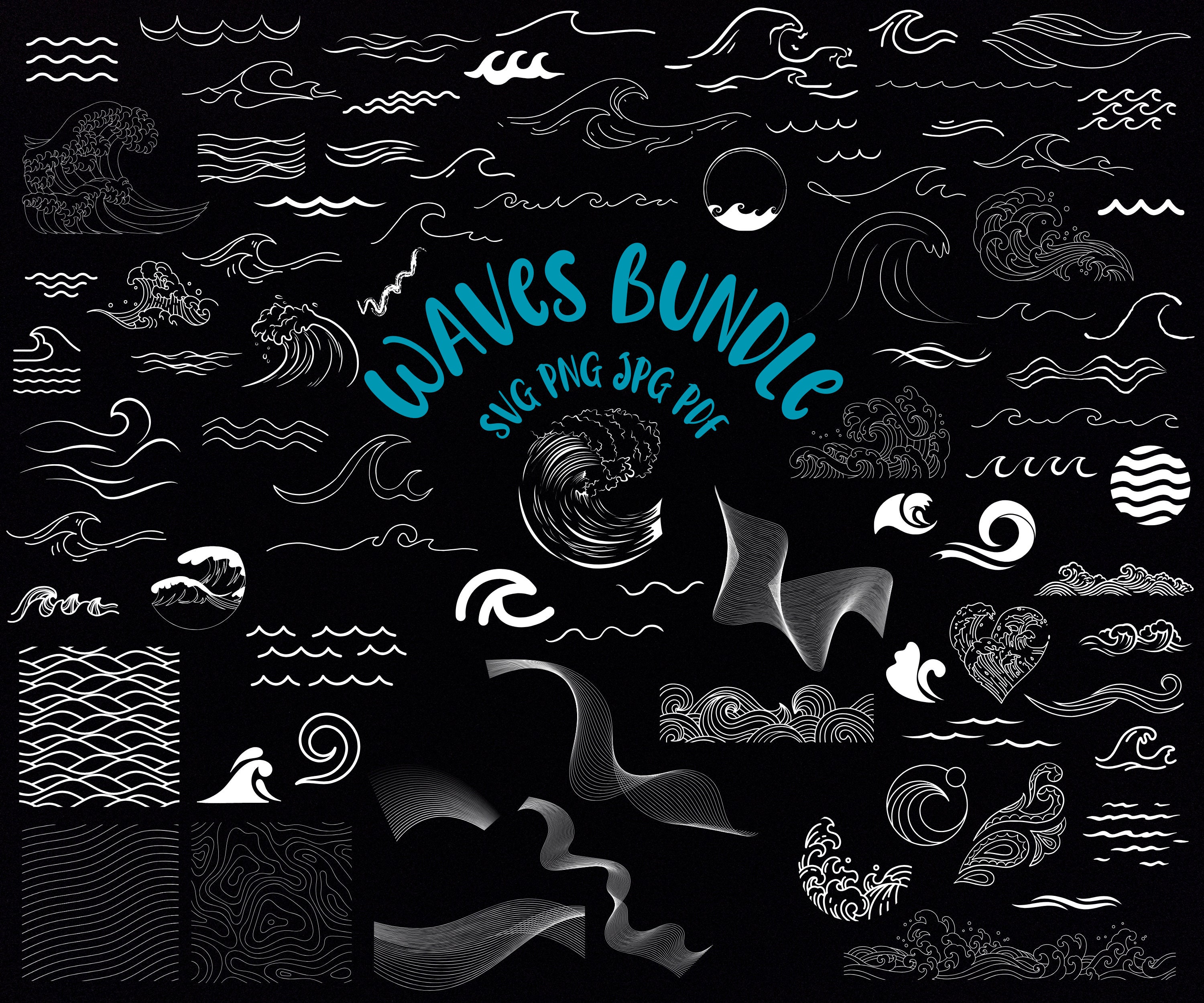 Waves SVG Bundle, Tropical Waves svg png Bundle, Icon Water SVG Pack, Cricut Silhouette, Ocean, Summer Svg