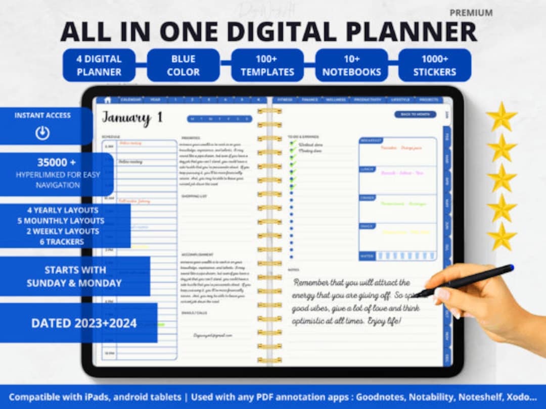 Bleu Digital Planner, Onenote Digital Planner 2024 2025, Onenote