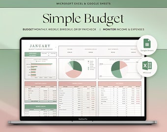 Simple Budget Planner Excel Monthly Budget Spreadsheet Paycheck Budget Tracker, Weekly Budget Template BiWeekly Budget Debt, Simple Budget