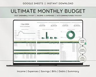 Ultimate Monthly Budget Template, Simple Monthly Budget, Finance Tracker, Excel Monthly Budget Spreadsheet, Budget Planner,Financial Planner