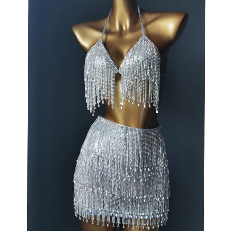 Sequin Fringe Skirt and Top Set Sparkle Tassel 2 Peice Set Etsy