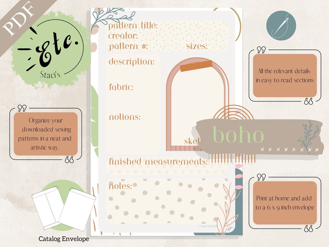 Boho Sewing Pattern Envelope Label - Vertical - Etsy