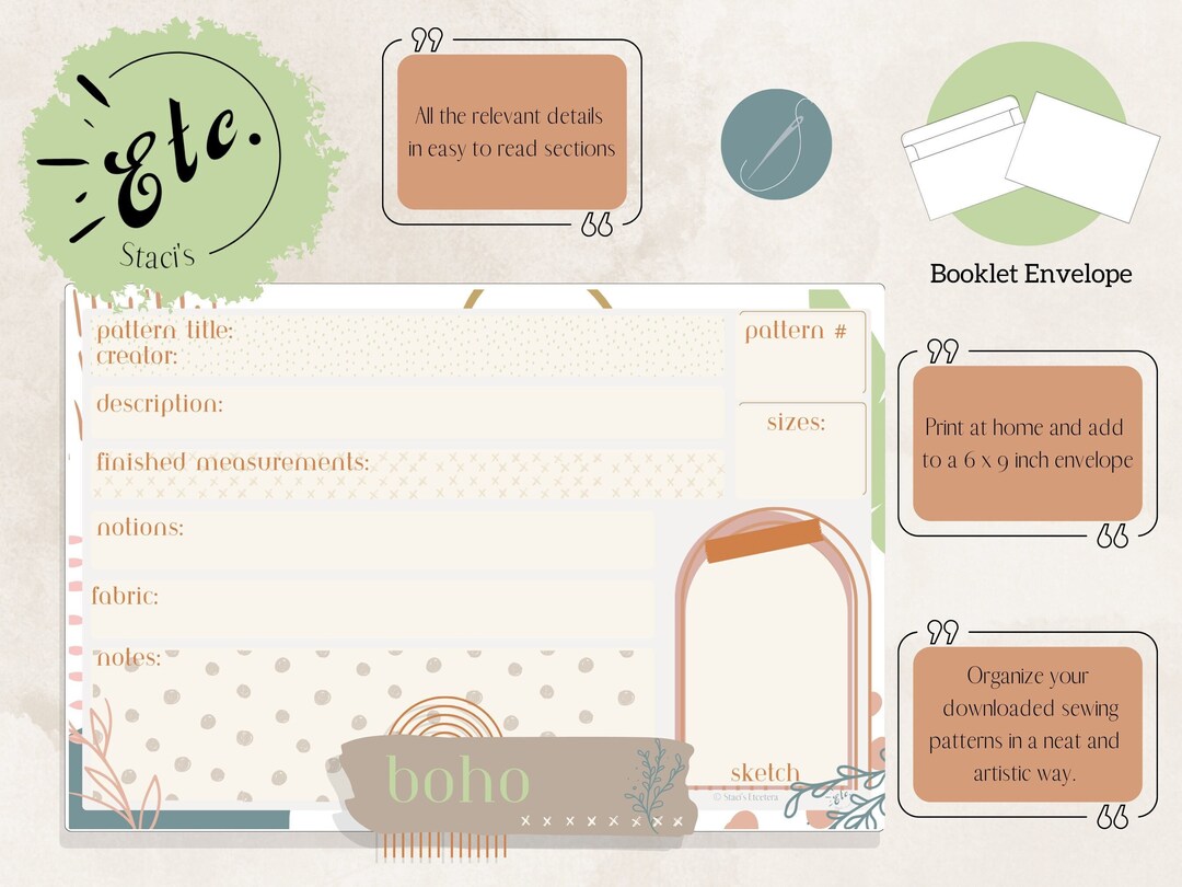 Boho Sewing Pattern Envelope Label - Horizontal - Etsy