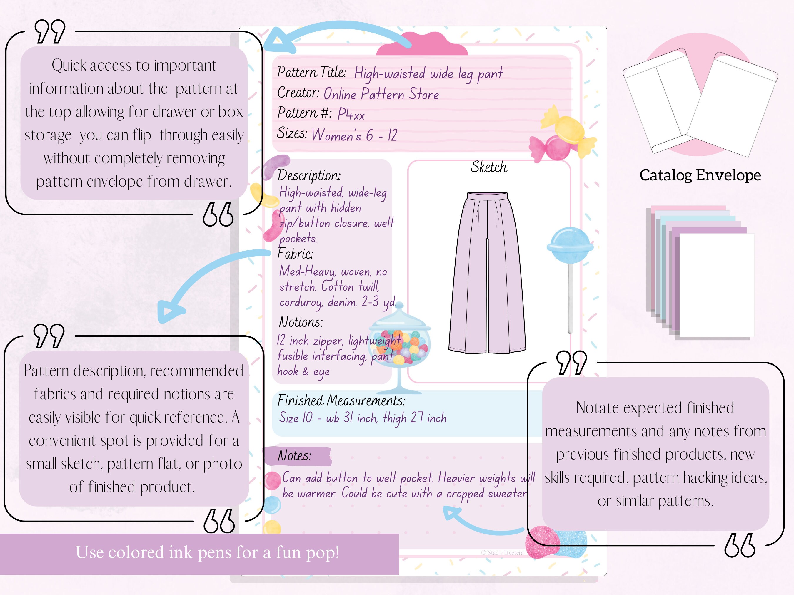 Candy Sewing Pattern Envelope Label - Vertical - Etsy