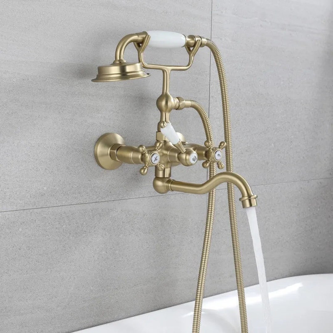 Brush Gold Bathtub Shower Set Wall Mounted Chrome Shower Faucet Brass ...