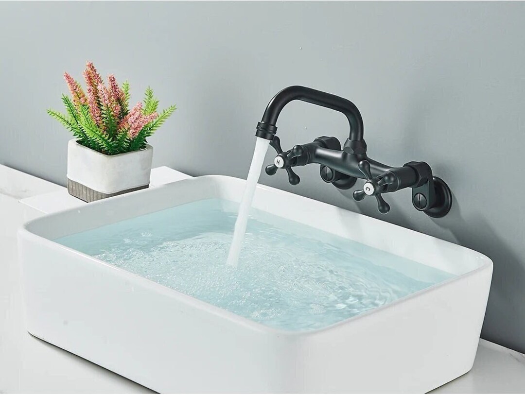 Brass Black Bathroom Kitchen Faucet Long Spout Bathtub Faucet Etsy