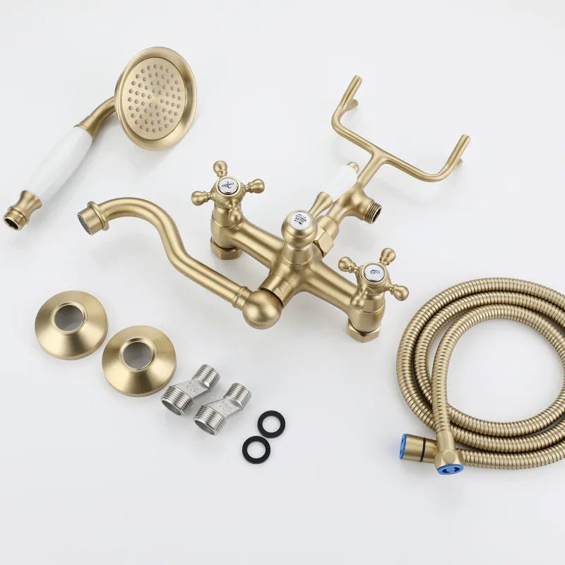 Brush Gold Bathtub Shower Set Wall Mounted Chrome Shower Faucet Brass ...