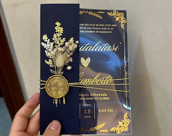 Acrylic Wedding Invitation - Quinceanera Invitation, Elegant Navy Blue Design for Quinceanera & Weddings, Unique Quince Gift