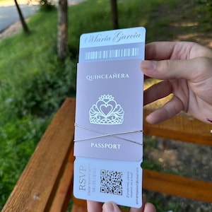 Design del passaporto dell'invito Quinceanera rosa cipria, bellissimo invito alla festa del 15° compleanno, regalo ideale per gli ospiti