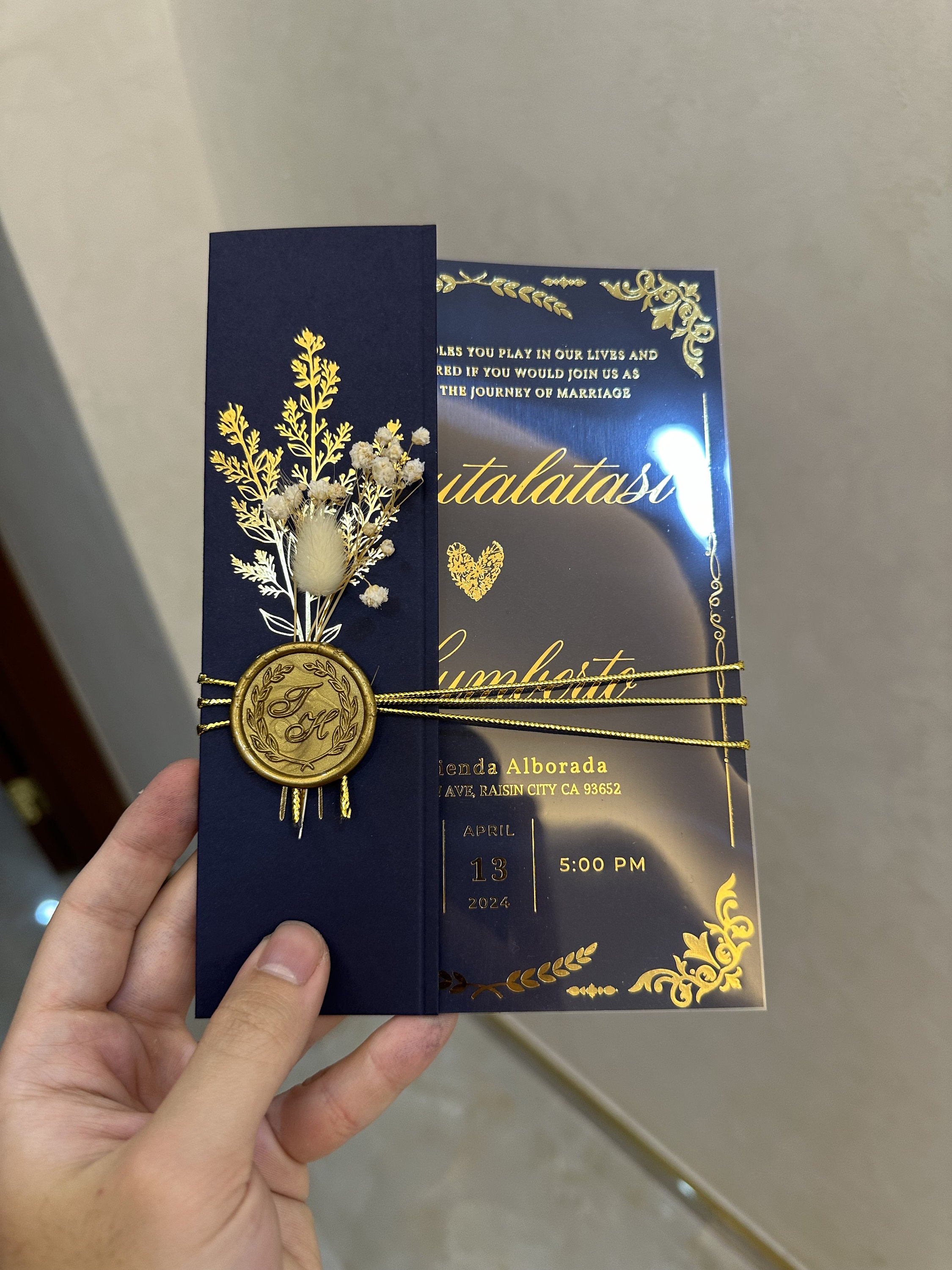 Quinceanera Invitation - Acrylic Wedding Invitation, Elegant Navy Blue Design for Quinceanera & Weddings, Unique Quince Gift