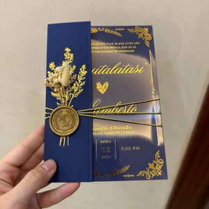 Invitación de boda acrílica de lujo: invitación de quinceañera, elegante diseño azul real para quinceañeras y bodas, regalo de quinceañera único