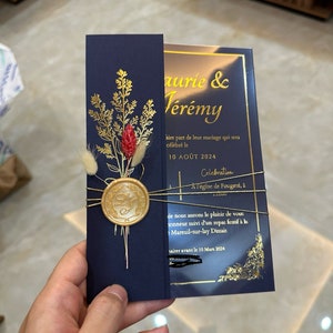 Elegante invitación de boda de acrílico: invitación de quinceañera, diseño azul marino para quinceañeras y bodas, regalo de quinceañera único