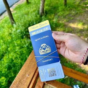 Design del passaporto per invito Quinceanera blu navy, bellissimo invito per la festa del 15° compleanno, regalo ideale per gli ospiti