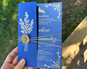 Royal Blue Acrylic Wedding Invitation - Quinceanera Invitation, Elegant Design for Quinceanera & Weddings, Unique Quince Gift