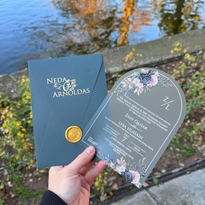 Invito di nozze verde smeraldo con dettagli floreali in acrilico, splendido invito di nozze per celebrazioni eleganti, regalo perfetto per la coppia