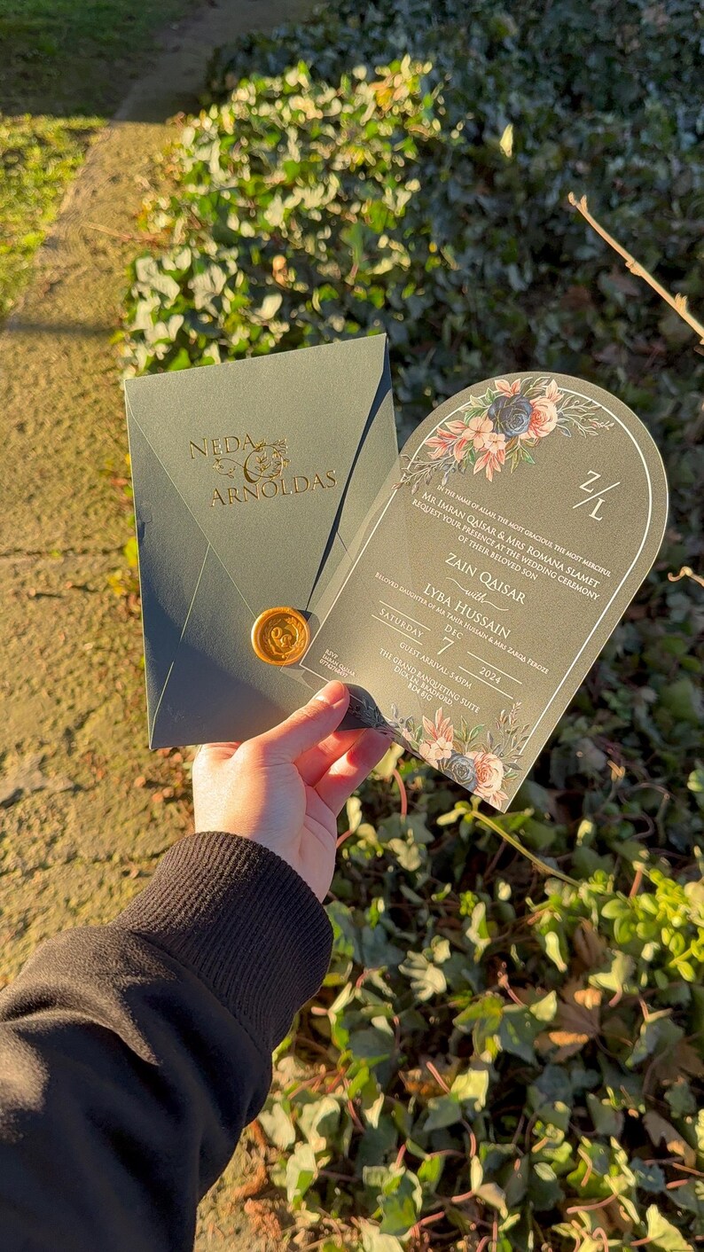 Gracious Invitations Emerald Green Wedding Invitation With Acrylic Floral Detail, Stunning ...