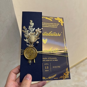 Invitación de boda acrílica de lujo: invitación de quinceañera, diseño elegante en azul marino para quinceañeras y bodas, regalo de quinceañera único