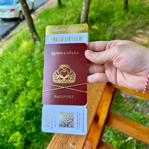 Invito Quinceanera rosso bordeaux con design del passaporto, bellissimo invito alla festa del 15° compleanno, regalo ideale per gli ospiti