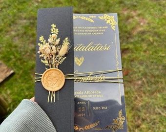 Acrylic Wedding Invitation - Quinceanera Invitation, Elegant Black Design for Quinceanera & Weddings, Unique Quince Gift