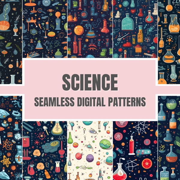 Science Chemistry Experiments Seamless Pattern, Digital Pattern, Print, Background, Digital Wallpaper, Digital Print, Science Repeat Pattern