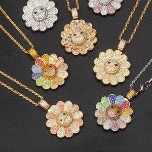  RMYSUM Sunflower Colorful Petal Smiley Face Necklace Rotatable  Hip Hop Pendant Necklace Takashi Murakami(Rotatable,23.6 inches), Gold  Color, Standard: Clothing, Shoes & Jewelry