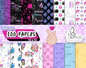 K-Pop digitaal papier, scrapbook jongens, popbehang, naadloos patroon