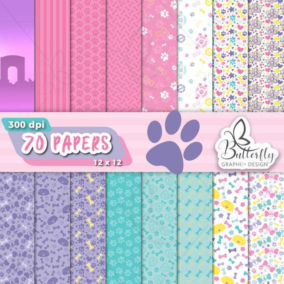 Paw Girls Digital Paper, Scrapbook, Wallpaper,  Pattern