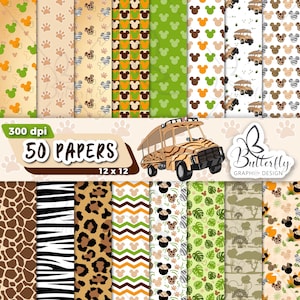 Mouse Safari Digital Paper, Scrapbook Safari, Animal Kingdom Paper