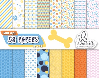 Blue Dog Family Digital Paper, Scrapbook, Wallpaper