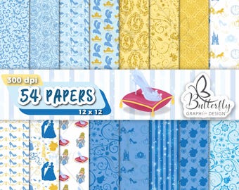Princess Blue Digital Paper, Scrapbook Princess, Seamless Pattern