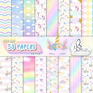Papier numérique Licorne, Scrapbook Rainbow