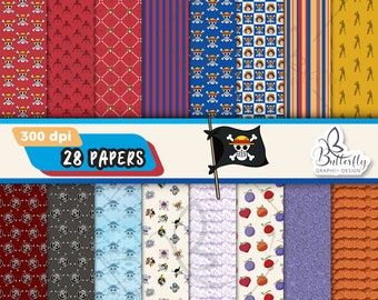 Piratas Anime Papel Digital, Piratas Scrapbook, Anime