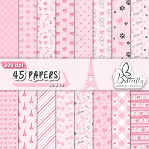 Papier numérique chat, Scrapbook chat rose, Paris, chat Marie, papiers chat Marie, papier peint Marie