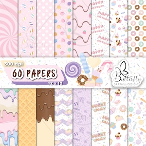 Süßes und süßes digitales Papier, Scrapbook-Süßigkeiten, Hintergrundbonbons und Süßigkeiten